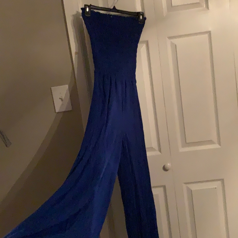 Strapless blue romper